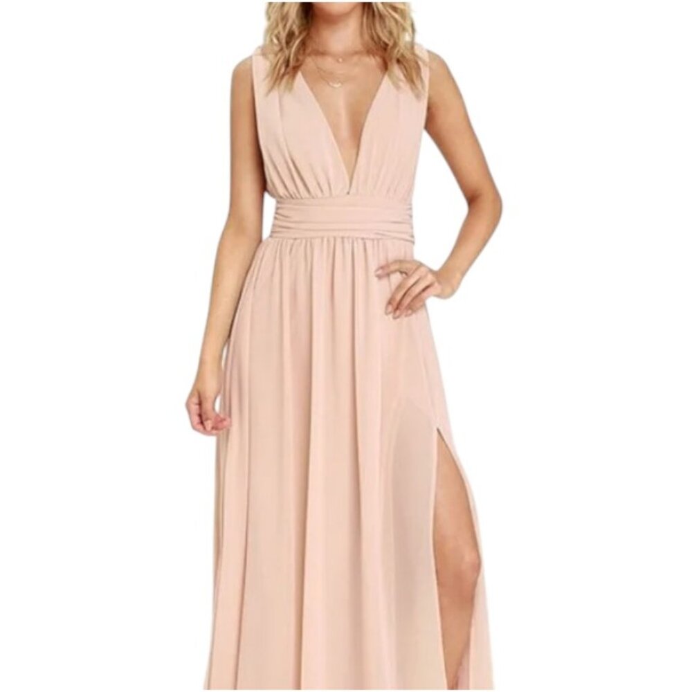 NWT Lulus Heavenly Hues Blush Pink Maxi Dress Elegant Formal Special Occasion XL